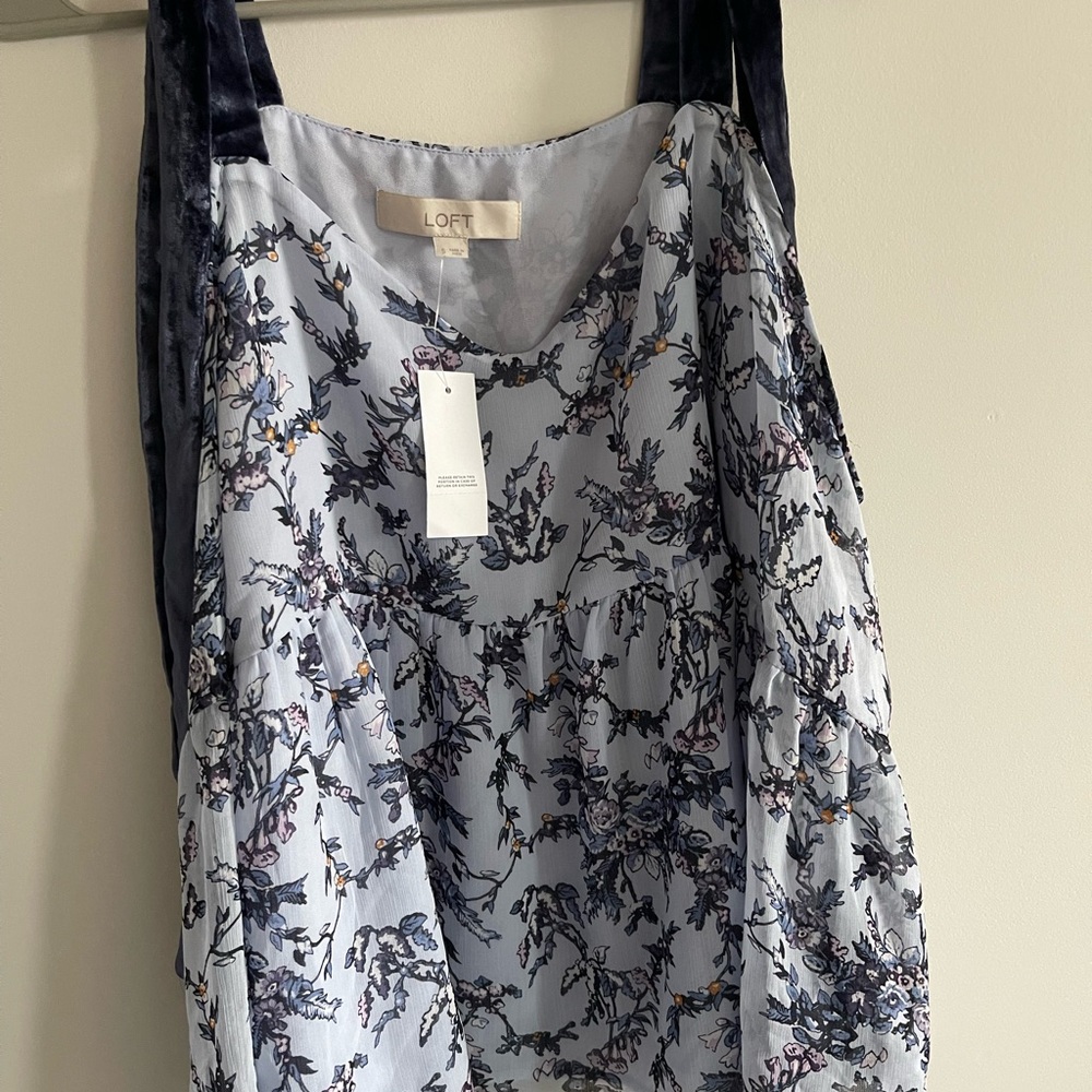 NWT LOFT Blue and Purple Floral Cold Shoulder Top (NEW with tags)
